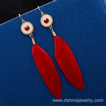 Handmade Bridal Feather Earrings With Alloy Charm Earrings